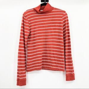 Re/Done Orange Striped Mock Neck Long Sleeve Shirt Top Small